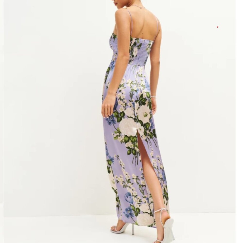 Reformation Frankie Silk Dress in Garden Soiree - Picture 3 of 11